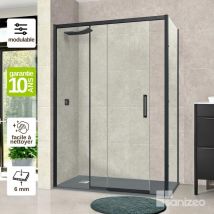 Superban - Pare douche porte coulissante et paroi latérale droite, L.112/116l.80H195 cm, verre 6mm sécurit Easy Clean Noir Mat Vézannes 2PL