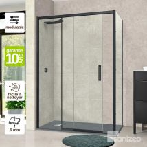 Superban - Pare douche porte coulissante et paroi latérale droite, L.156/160l.80H195 cm, verre 6mm sécurit Easy Clean Noir Mat Vézannes 2PL