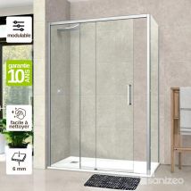 Pare douche porte coulissante et paroi latérale droite, L.164/168l.80H1, verre 6mm sécurit Easy Clean Chrome Superban Vézannes 2PL
