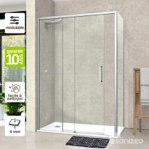 Pare douche porte coulissante et paroi latérale DROITE, L.172/176l.80H1, verre 6mm SÉCURIT Easy Clean Chrome SUPERBAN Vézannes 2PL