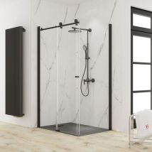 Schulte - Porte de douche coulissante + paroi de retour fixe, 140 x 90 x 200 cm, verre 8 mm, profilé noir, MasterClass