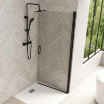 Kinedo - Porte de douche pivotante Smart Design de 80 cm, profilé noir, verre transparent - pour montage en angle