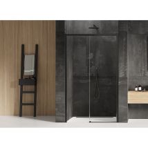 Otitec - Porte de douche noire 100 cm, coulissante gauche, 2 volets tenerife black