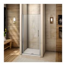 Porte de douche pivotante 90x195cm verre anticalcaire installation en niche avec le receveur de 90x140x3 cm