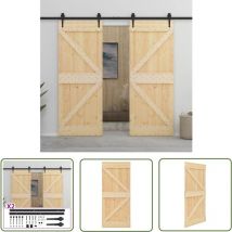 Jinlefu - The Living Store Porte coulissante et kit de quincaillerie 100x210 cm Pin massif - Portes Coulissantes - Porte En Bois - Porte Entrée