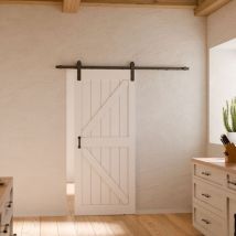 Schulte - Porte de grange Oak 77,5 x 206,5 cm, porte coulissante blanche pleine intérieure en bois, système ouvert noir avec softclose