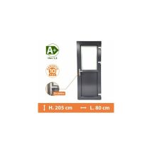Direct Fenêtres - Porte De Service 1/2 Vitrée - Gris - Tirant Droit - H.205 X L.80 Cm