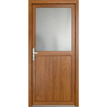 Porte de service pvc M02, blanc/golden oak, largeur: 98cm, hauteur: 200cm, sens d'ouverture: tirant gauche - wood
