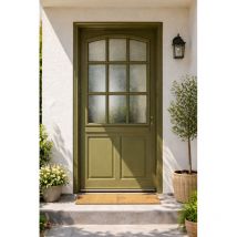 Gd Menuiseries - Porte d'entree Bois vitree, Andore Vert ral 7002, H,215xl,80 p, gauche Cotes Tableau
