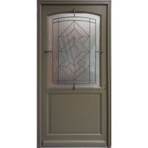 Gd Menuiseries - Porte D'Entrée Bois Vitrée, Elsie, Vert Ral7002, H,215Xl,90 P,Gauche Cote Tableau