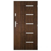 Porte d'entrée cancun 80 cm en acier inoxydable en plusieurs couleurs - Couleur: Noyer - Poignée et serrure : Avec - Poussant: Gauche