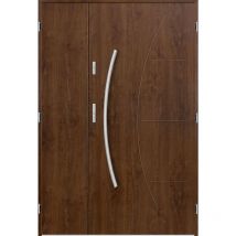 Porte d'entrée double lynx 130x200 cm noyer - Poignée et serrure : Avec - Poussant: Droit