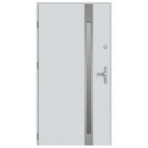 Porte d'entrée KALA 90 cm H1 en acier inoxydable blanc - Poignée et serrure : Avec - Poussant: Gauche
