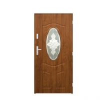 Porte d'entrée LIBERAL 90 cm en acier inoxydable en 2 coloris - Couleur: Chêne doré - Poignée et serrure : Avec - Poussant: Gauche