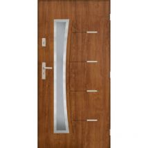 Porte d'entrée saturne 80 cm 72 mm en acier inoxydable en 3 couleurs - Couleur: Chêne doré - Poignée et serrure : Avec - Poussant: Gauche