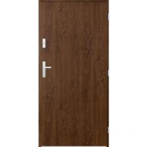 Porte d'entrée simple diago 80 cm noyer - Poignée et serrure : Sans - Poussant: Droit