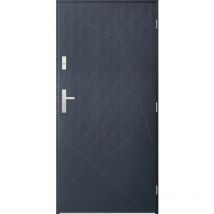 Porte d'entrée simple diago 90 cm anthracite - Poignée et serrure : Avec - Poussant: Droit