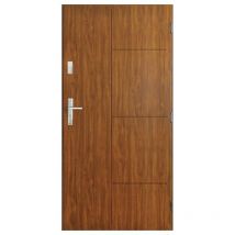 Porte d'entrée swing 90 cm en acier inoxydable en plusieurs couleurs - Couleur: Noyer - Poignée et serrure : Avec - Poussant: Gauche