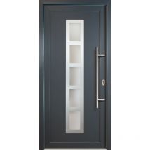 Porte d'ingresso classico pvc modello 51 , dentro: bianco/al di fuori: titanio larghezza: 98cm, altezza: 208cm, senso di aperatura destra