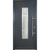 Meeth - Porte d'ingresso classico pvc modello 87 , dentro: bianco/al di fuori: titanio larghezza: 98cm, altezza: 208cm, senso di aperatura destra