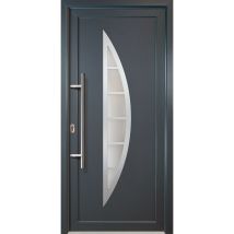 Meeth - Porte d'ingresso classico pvc modello 28 , dentro: bianco/al di fuori: titanio larghezza: 88cm, altezza: 208cm, senso di aperatura sinistra