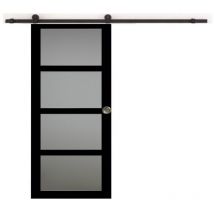 Gd Menuiseries - Porte Coulissante Telia Noir Vitrée H204 x L83 + Rail à Roulettes Et 2 Coquilles
