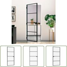 Werwing - The Living Store Porte d'intérieur Noir 83x201,5 cm Trempé verre aluminium fin - Portes Intérieures - Porte Vitrée - Porte Design - Porte