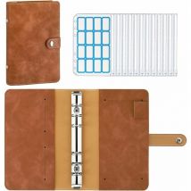 Porte-documents A6 en cuir PU,12 pochettes transparentes à fermeture éclair dossier de réunion 6 classeurs à anneaux pour cartes de visite de bureau