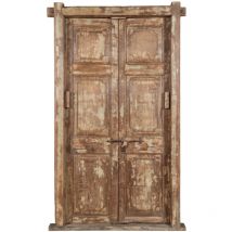 Biscottini - Porte médiévale ancienne en bois massif et fer à l'intérieur ou à l'extérieur avec cadre