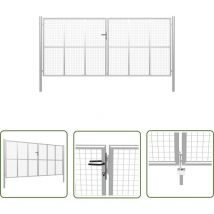 The Living Store Porte de jardin Acier galvanisé 415x250 cm Argenté - Portail Jardin - Clôture Jardin - Porte D'accès - Sécurité Jardin - Protection