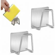Porte-éponge adhésif, 2 porte-éponges en acier inoxydable, porte-éponge de cuisine sans perçage, organisateur d'évier de porte-éponge adhésif,