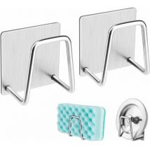 Porte-éponge adhésif Caddy pour évier Accessoires de cuisine Acier inoxydable Résistant à la rouille Résistant à l'eau Séchage rapide - 2 pièces