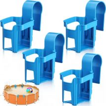 Porte-gobelet de piscine : ensemble de 4 accessoires polyvalents, bleu, avec support au bord de la piscine, panier de rangement, parfait pour les