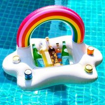 Porte-gobelet gonflable, porte-gobelet gonflable arc-en-ciel nuage porte-gobelet gonflable avec 4 trous de boisson et 1 rainure rectangulaire pour