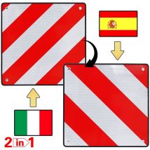 Plaque d'avertissement 2en1 Espagne ET Italie aluminium 500mm rouge-blanc remorque porteuse arrière