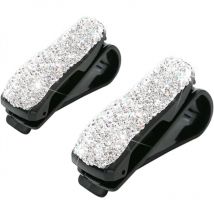Porte Lunettes pour Voiture, (Blanc) 2 Pcs Support Lunettes pour Voiture en Strass, Clips de Pare-Soleil de Voiture, Support de Lunettes de