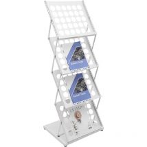 Porte-magazines pliable à 4 niveaux - Étagère moderne autoportante - Étagère à catalogue pliable pour bureau, foires, bibliothèques, jusqu'à 20 kg,