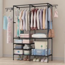 Keepbuying - Porte Manteau à Double Tringles Moderne avec Crochets,Portant-vêtements Penderie sur Pied,Vestiaire de Rangement - 108x36x170cm - Noir