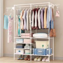 Keepbuying - Porte Manteau à Double Tringles Moderne avec Crochets,Portant-vêtements Penderie sur Pied,Vestiaire de Rangement - 108x36x170cm - Blanc