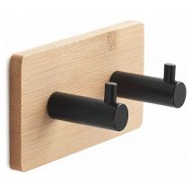 Perchero Adhesivo De Madera De Bambú Natural y Metal Negro