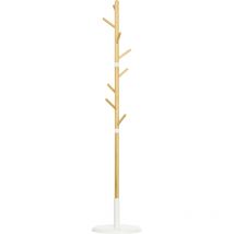 Porte-manteau design scandinave branches 8 patères ø 37,8 x 175,6H cm piètement métal blanc bois bambou verni