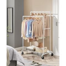 Portant à Vêtements à Roulettes, Porte-manteaux, Penderie, Charge 110 kg, avec Double Tringle et Étagère de Rangement, Style Industriel, pour