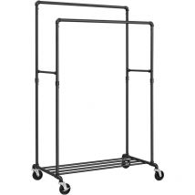 Portant à Vêtements à Roulettes, Porte-manteaux, Penderie, Charge 110 kg, avec Double Tringle et Étagère de Rangement, Style Industriel, pour