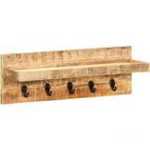 Hommoo - Porte-manteau mural 60x15x20 cm avec 5 crochets Bois de manguier brut solide DEC024232
