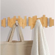 Porte-manteau mural en bois - Crochet porte-manteau avec 5 crochets en métal dépliables pour manteaux, vestes, chapeaux, sacs, couloir, chambre,
