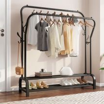 Keepbuying - Porte-Manteau Portant-vêtements Double avec étagère de Chaussures 4 Crochets Vestiaire,110 x 35 x 146cm - Noir