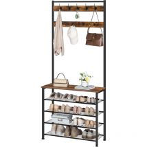 Porte-Manteau, Vestiaire, Meuble Entrée avec Étagère à Chaussures à 5 Niveaux, pour Entrée, Industriel Hoobro EBF80MT01G2