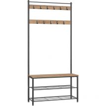 Acaza - Grand Porte-manteau xl avec Porte-chaussures - Porte-manteau et porte-chaussures -175 cm de haut et 85 cm de large - Couleur Bois de frêne