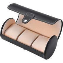 Porte-montre cylindrique à 3 grilles, présentoir pour montres-bracelets, boîte de rangement pour bijoux et cadeaux - Noir