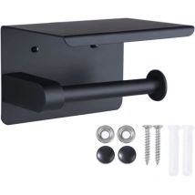 Toilet Paper Holder, Wall Mounted Toilet Paper Holder, with Cell Phone Storage Rack (Black)